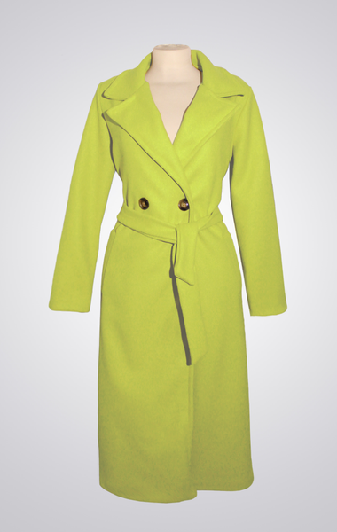 Pistachio Green Italian Wool Double Breasted Women's Winter Coat